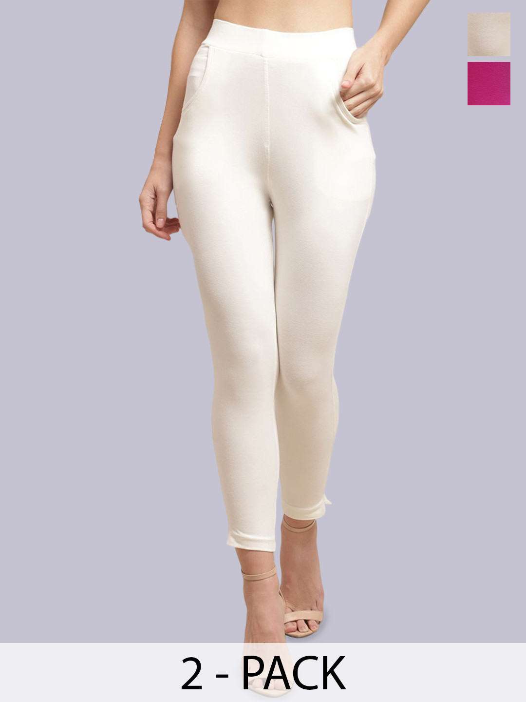 

Valles365 by S.C. Plus Size Pack Of 2 Women Cotton Ankle-Length Leggings, Pink