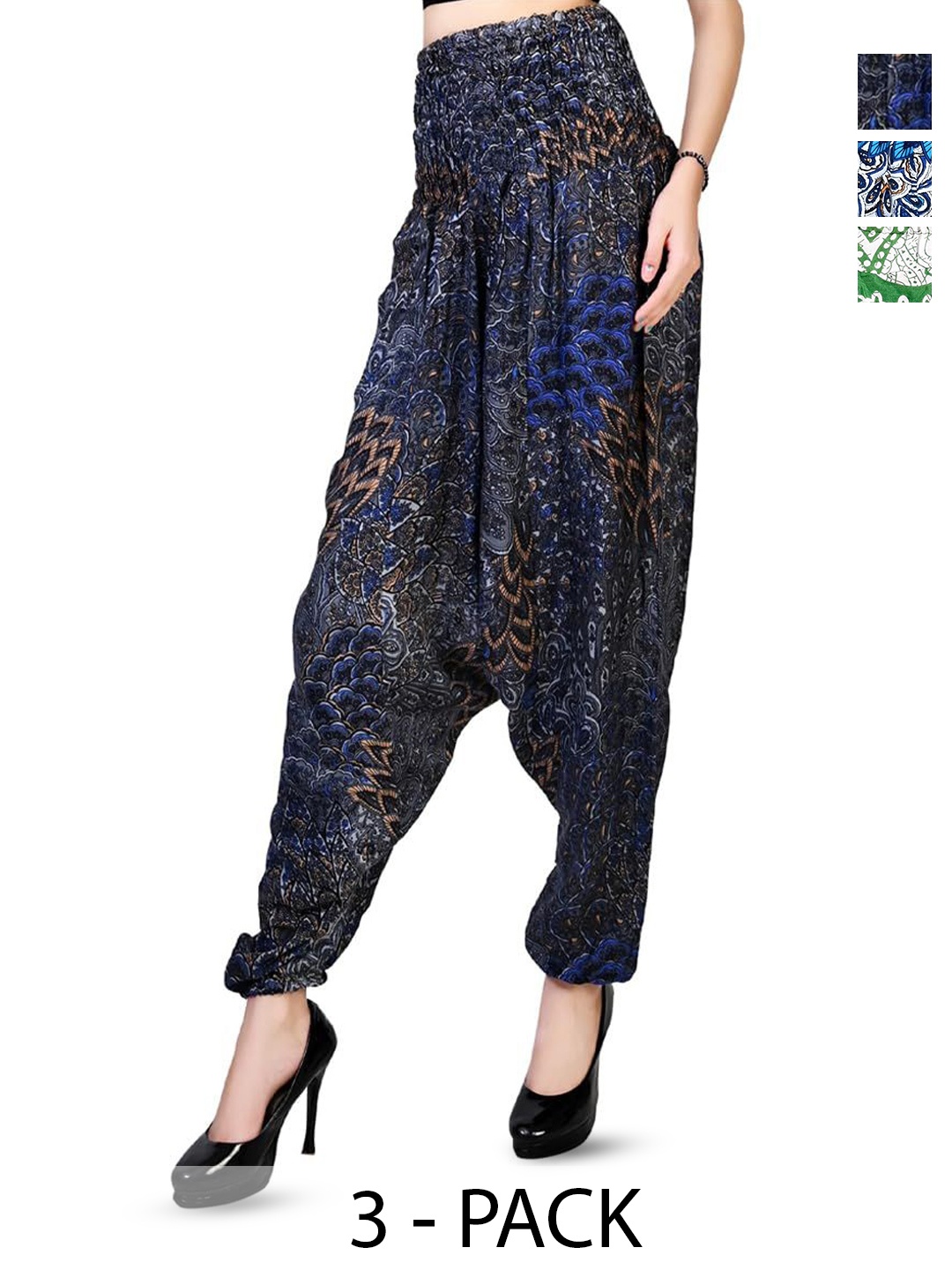 

NarNari Women Pack Of 3 Printed Mid-Rise Harem Pant, Blue
