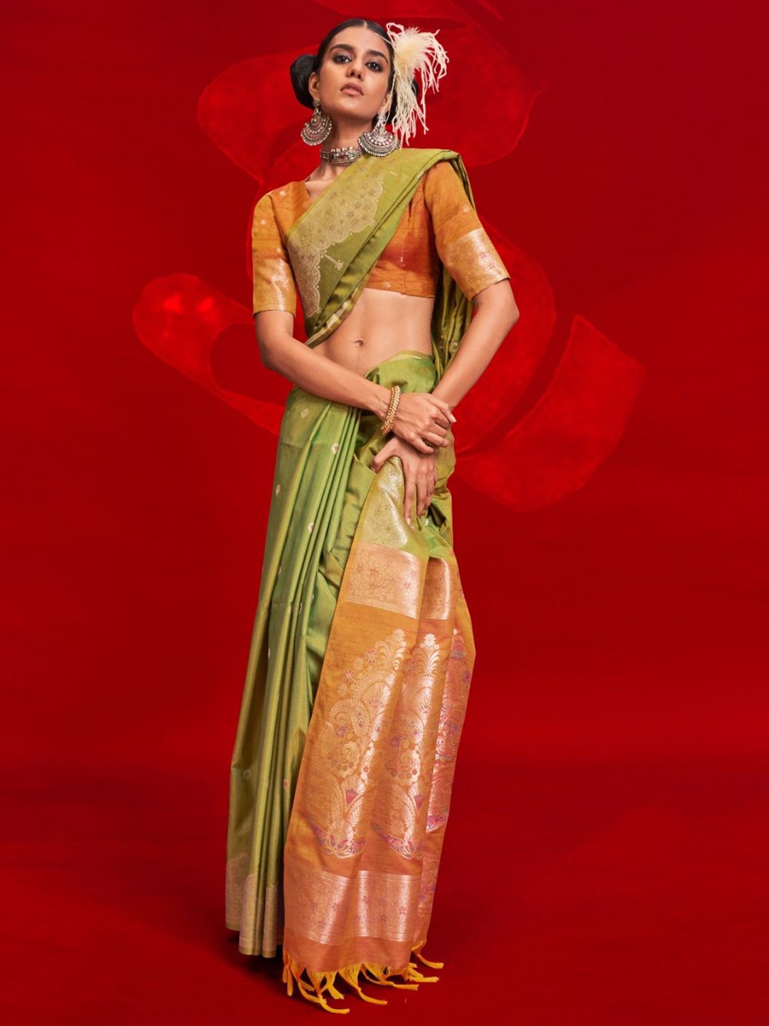

BLENDIFY Ethnic Motifs Zari Banarasi Saree, Green