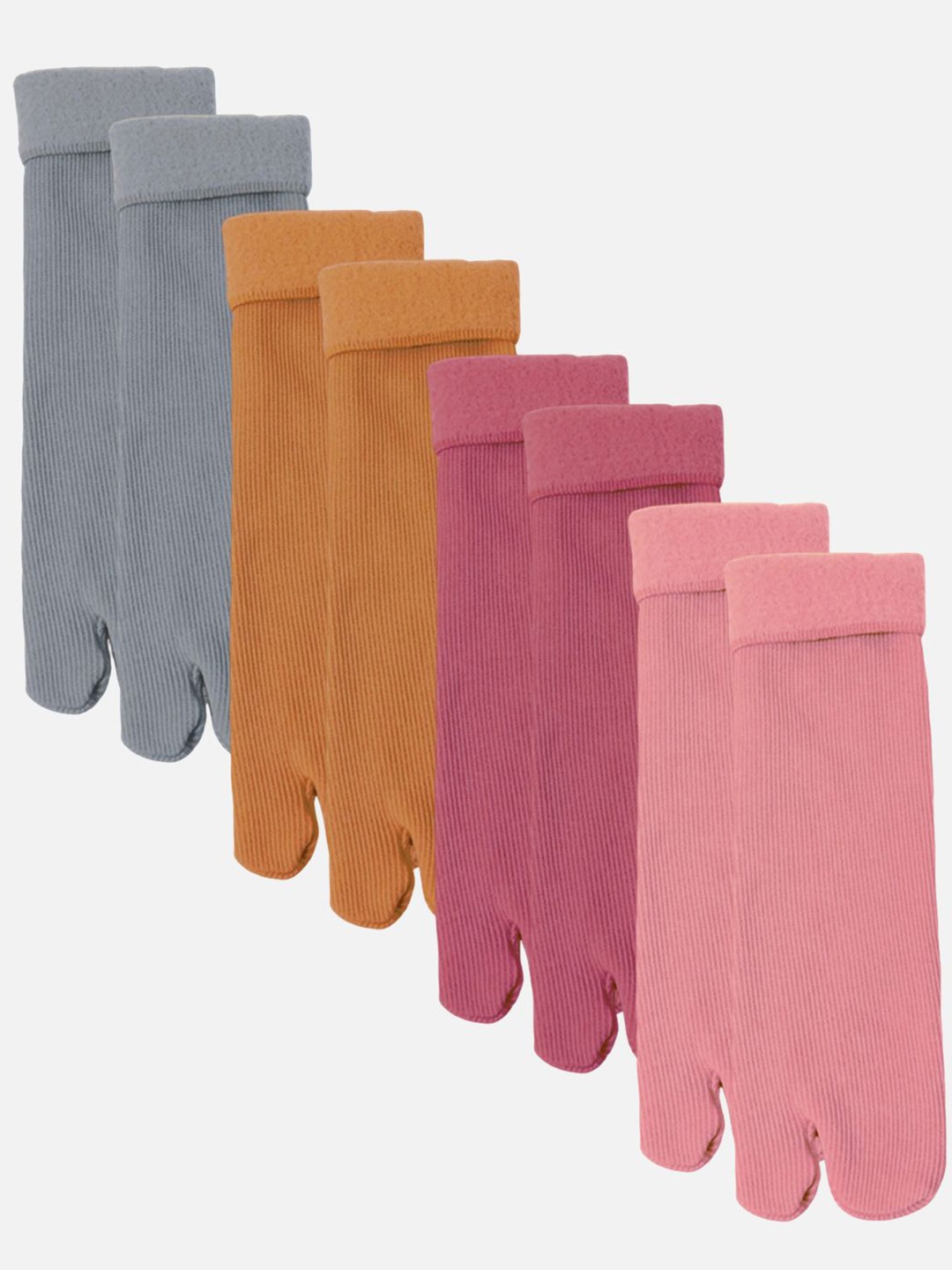 

StyFun Women Pack Of 4 Calf Length Thumb Toe Socks, Pink