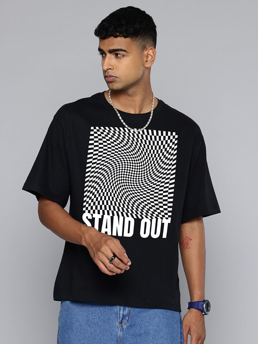 

Moda Rapido Men Typography Printed Round Neck Cotton Relaxed Fit T-shirt, Black