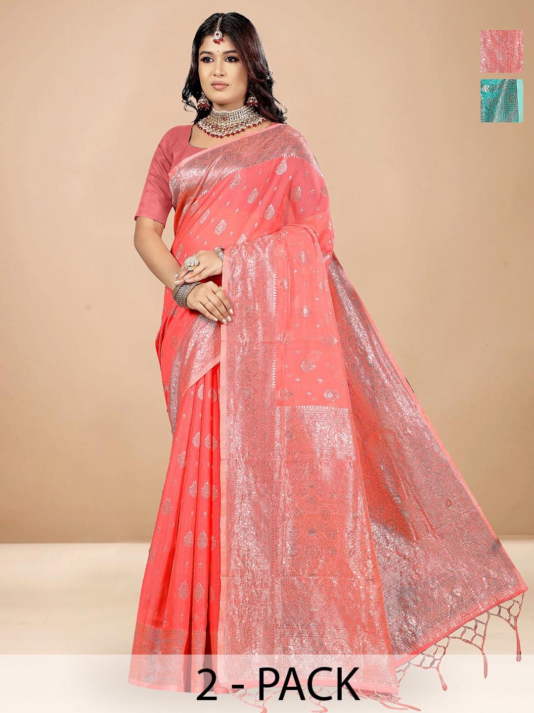 

Anouk Rustic Woven Design Zari Chanderi Saree, Peach