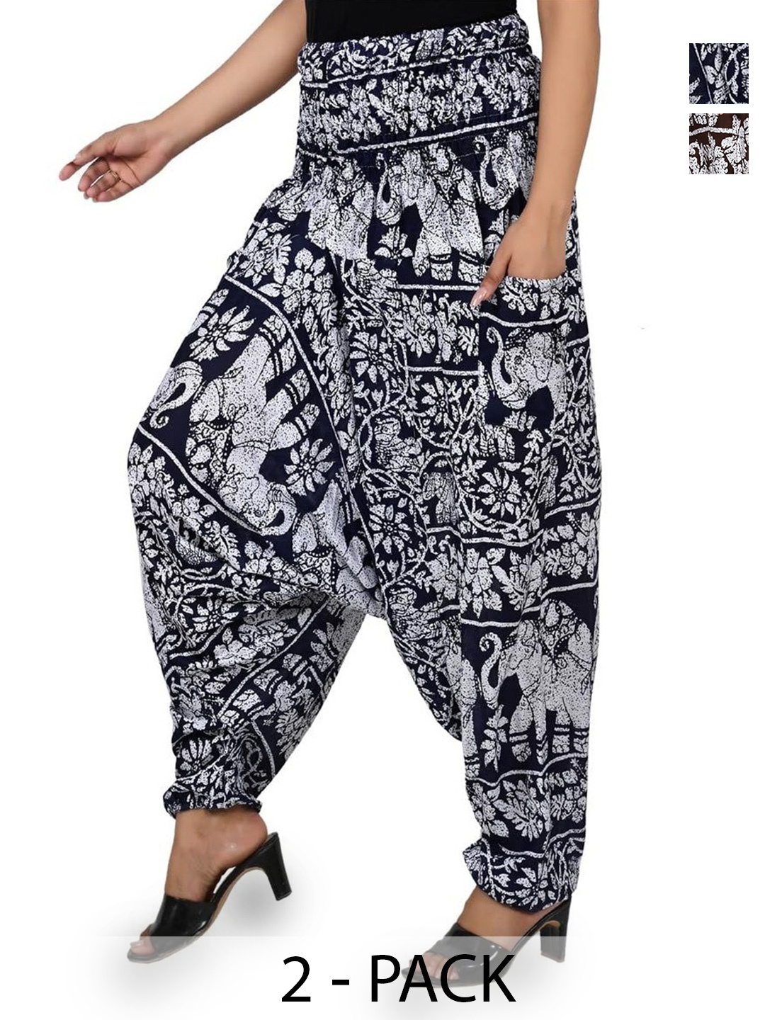 

NarNari Women Pack Of 2 Ethnic Motifs Printed Harem Pants, Black
