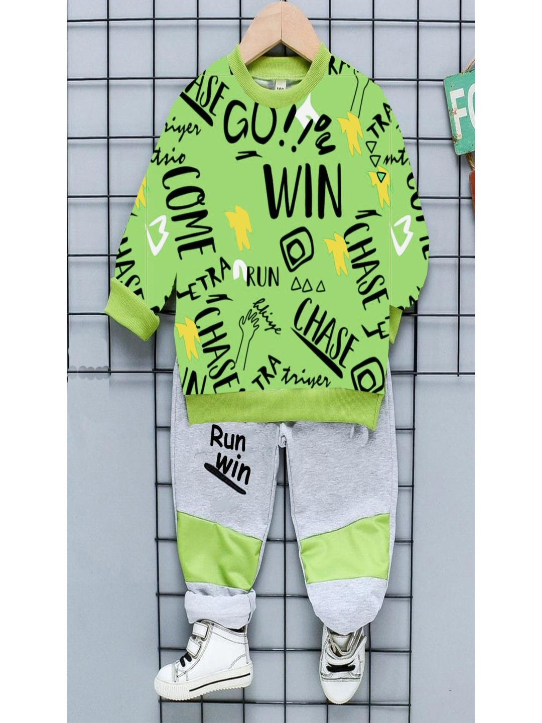 

BILLYBALL Kids Printed Long Sleeves Pure Cotton Sweatshirt With Joggers, Green