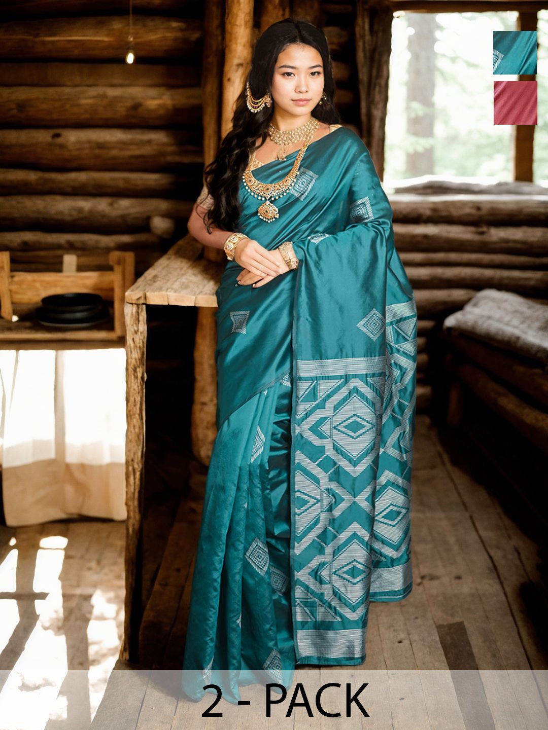 

Anouk Rustic Pack Of 2 Woven Design Saree, Blue