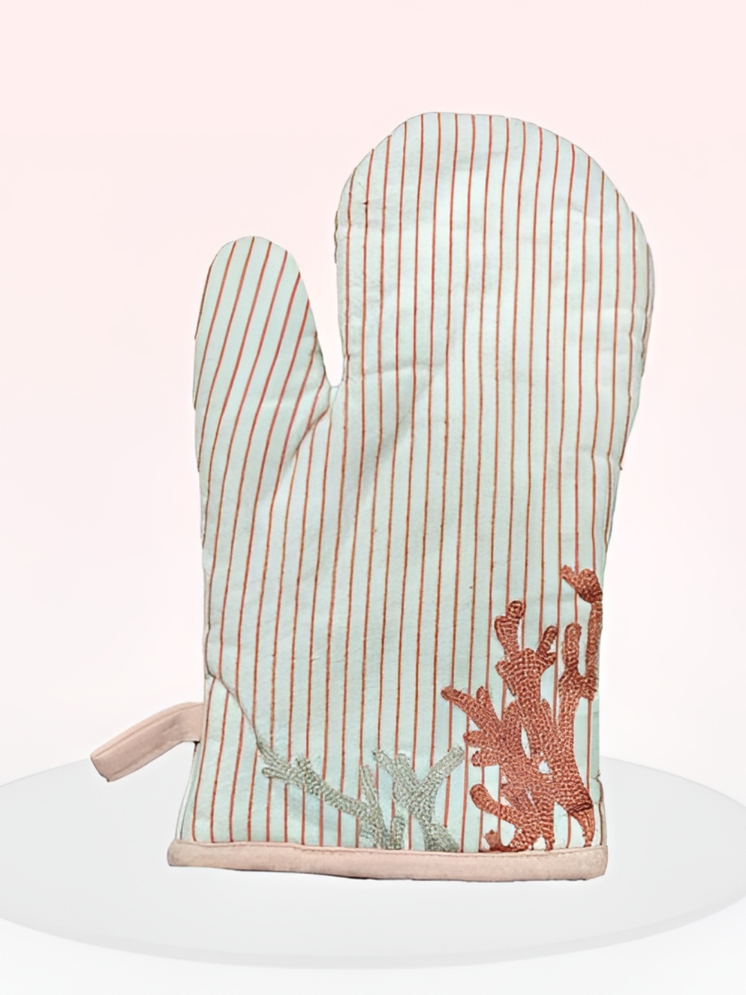 

SAJAVAT Light-Green & Brown Striped Pure Cotton Oven Glove