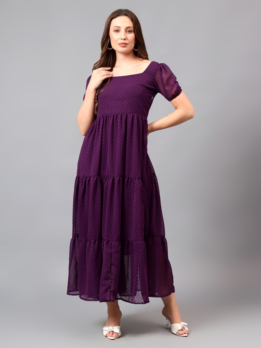 

BAESD Puff Sleeve Georgette Fit & Flare Maxi Dress, Purple