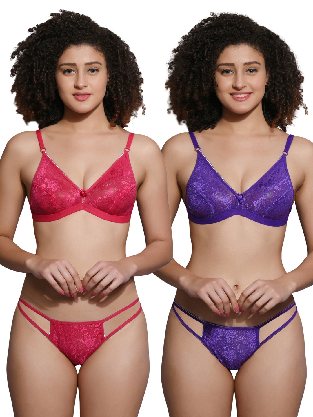 

chia fashions Women Pack Of 2 Non Padded Lingerie Set, Pink