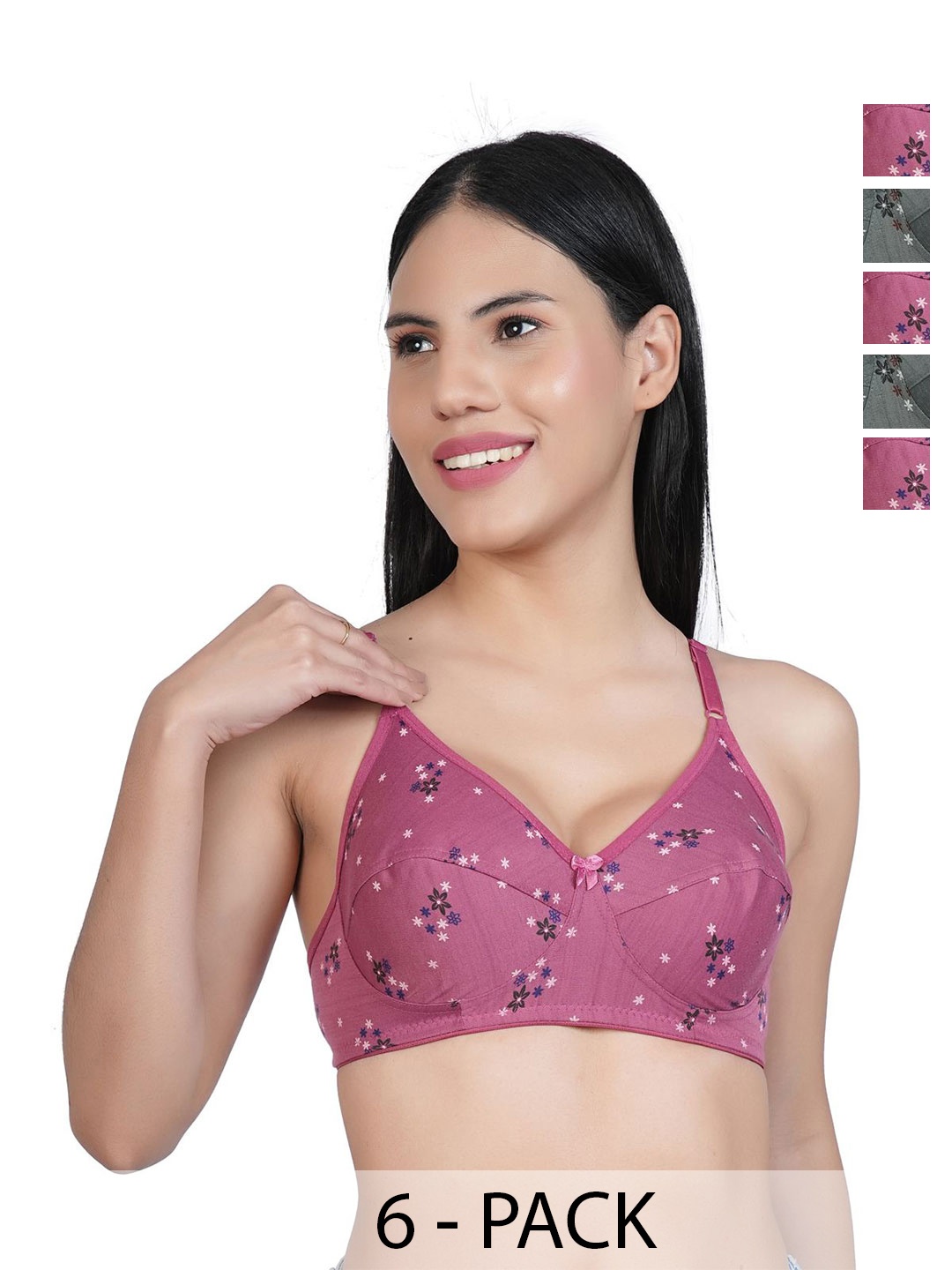 

Docare Pack Of 6 Floral Full Coverage Everyday Bra, Purple