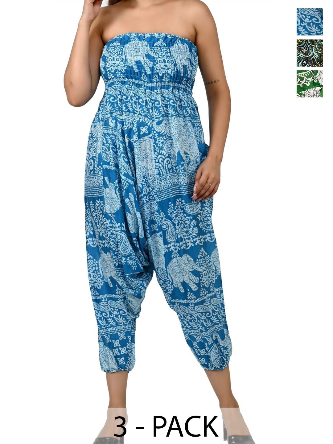 

NarNari Women Pack Of 3 Printed Mid-Rise Harem Pants, Blue