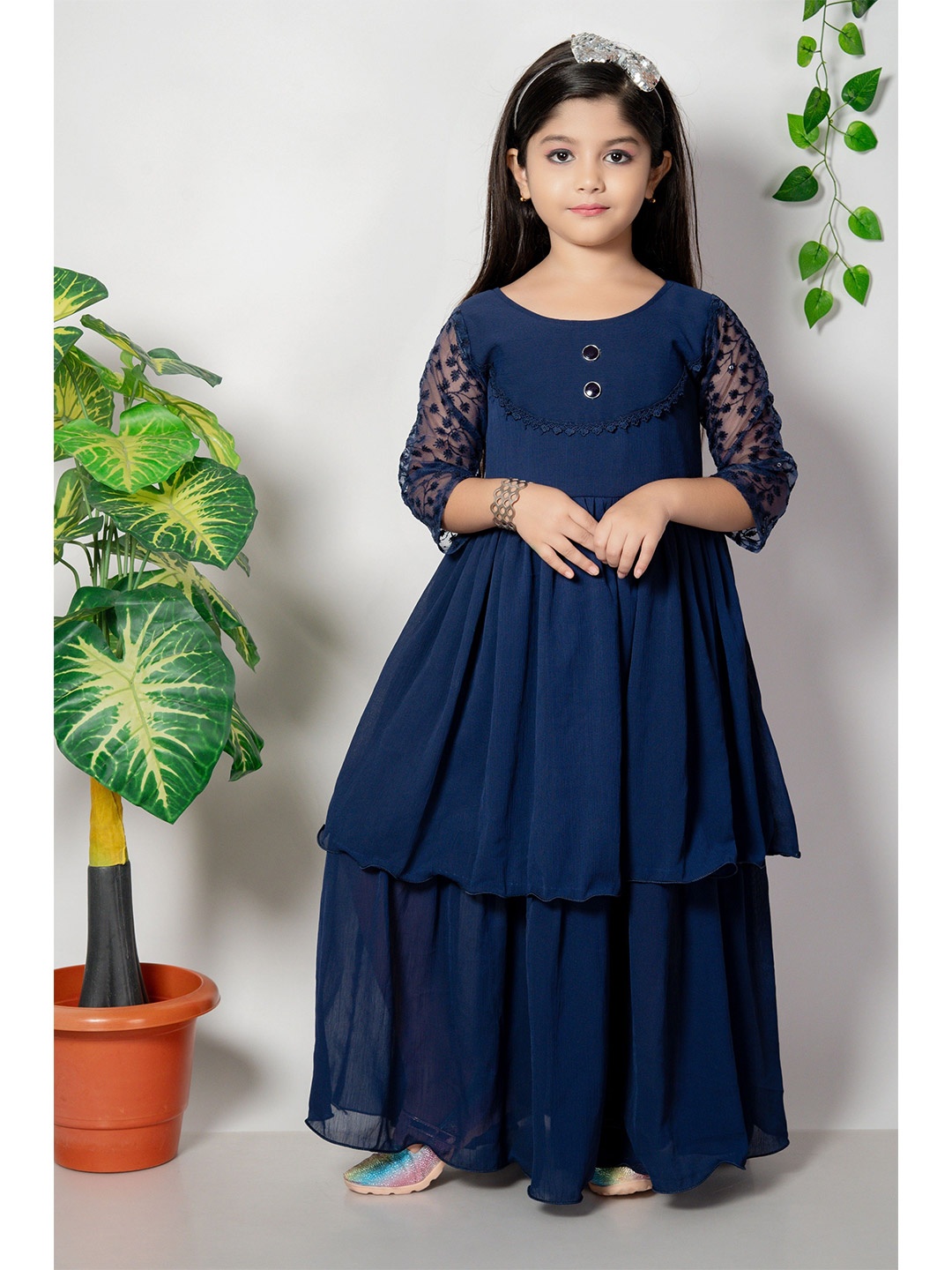 

BARKAT DESIGNING PLANET Chiffon Maxi Dress, Blue