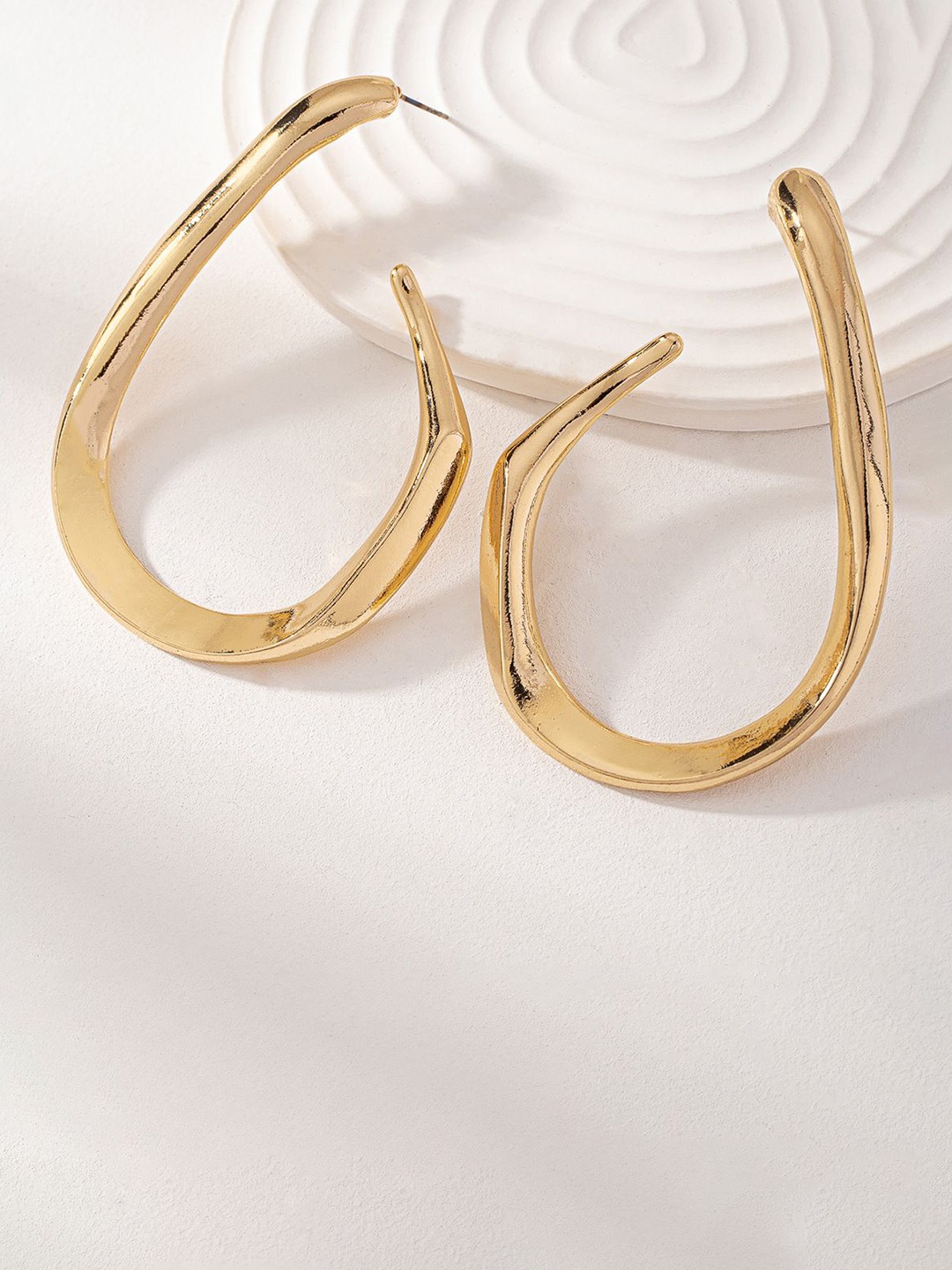 

DIVASTRI Stainless Steel Gold-Plated Contemporary Shaped Half Hoop Earrings