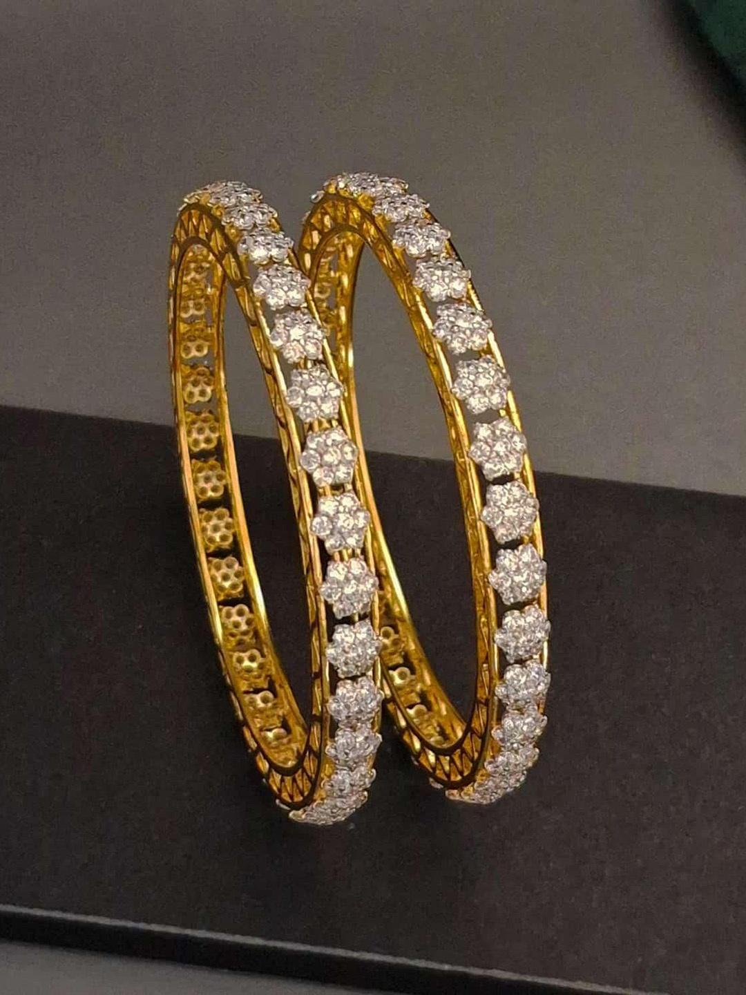 

Zevarly Set Of 2 Gold-Plated American Diamond Stone-Studded Bangles