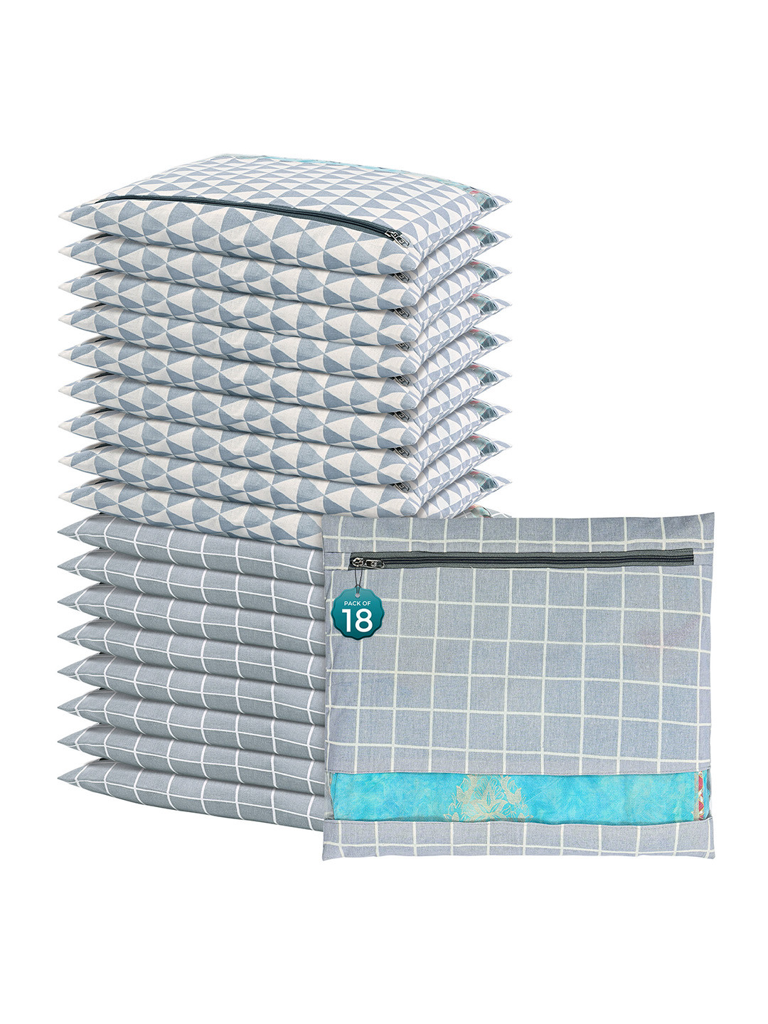 

Kuber Industries Grey 18 Pcs Regular Single Saree Cover Multi-Utility Storage Organisers