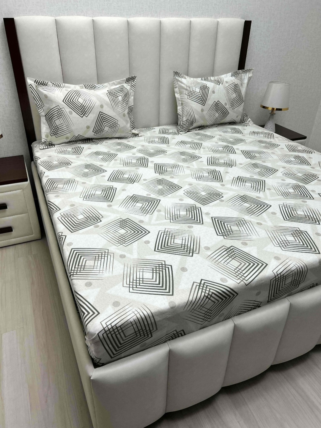 

Pure Decor Beige & Black Geometric Queen Bedsheet with 2 Pillow Covers