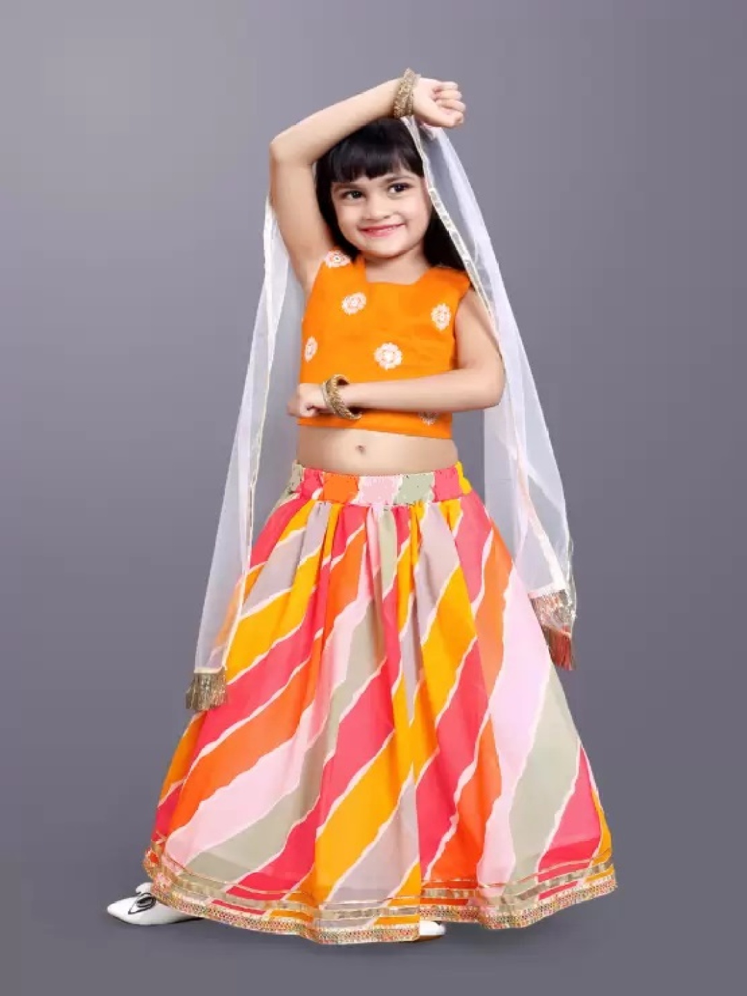 

NAJARA FASHION Girls Printed Ready to Wear Lehenga & Blouse With Dupatta, Yellow