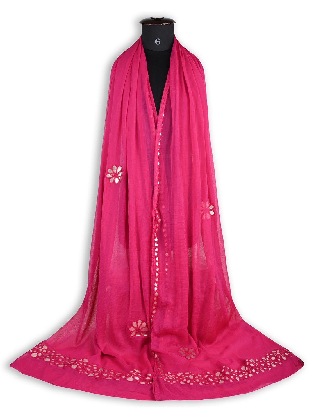 

Wish Karo Colourblocked Tie and Dye Dupatta with Mirror Work, Pink