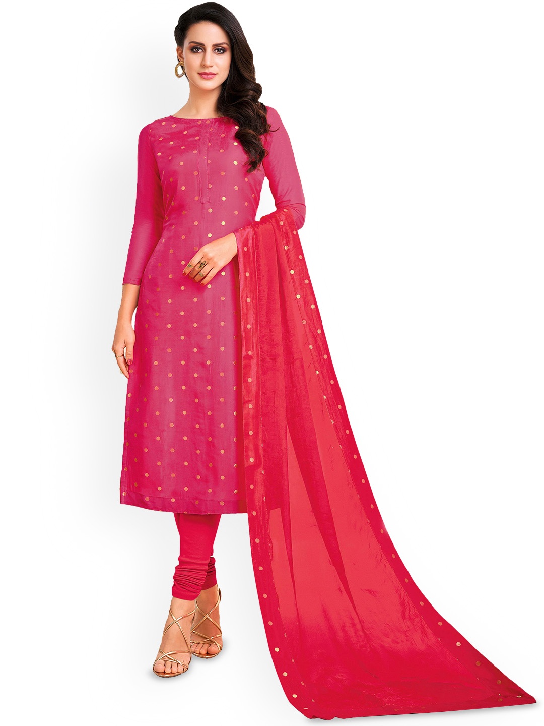 

HERE&NOW Geometric Woven Design Unstitched Dress Material, Pink