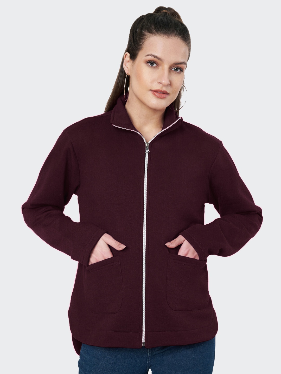 

BRINNS Women Fleece Open Front Jacket, Burgundy