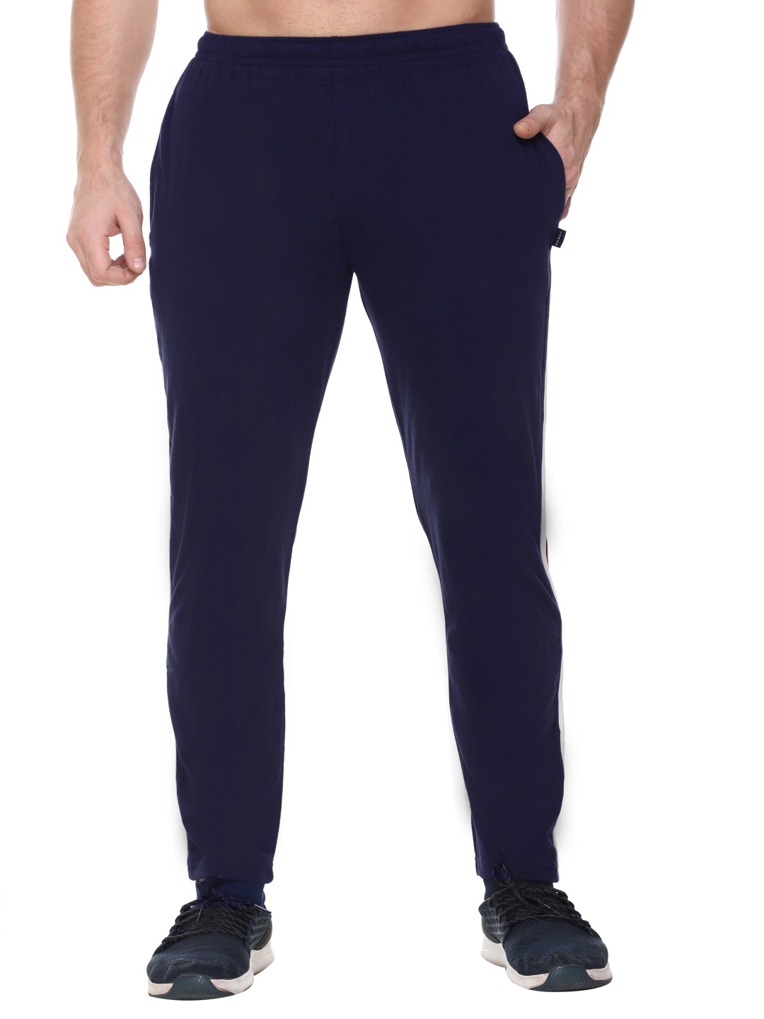 

Colors and Blends Men Striped Cotton Track Pants, Blue