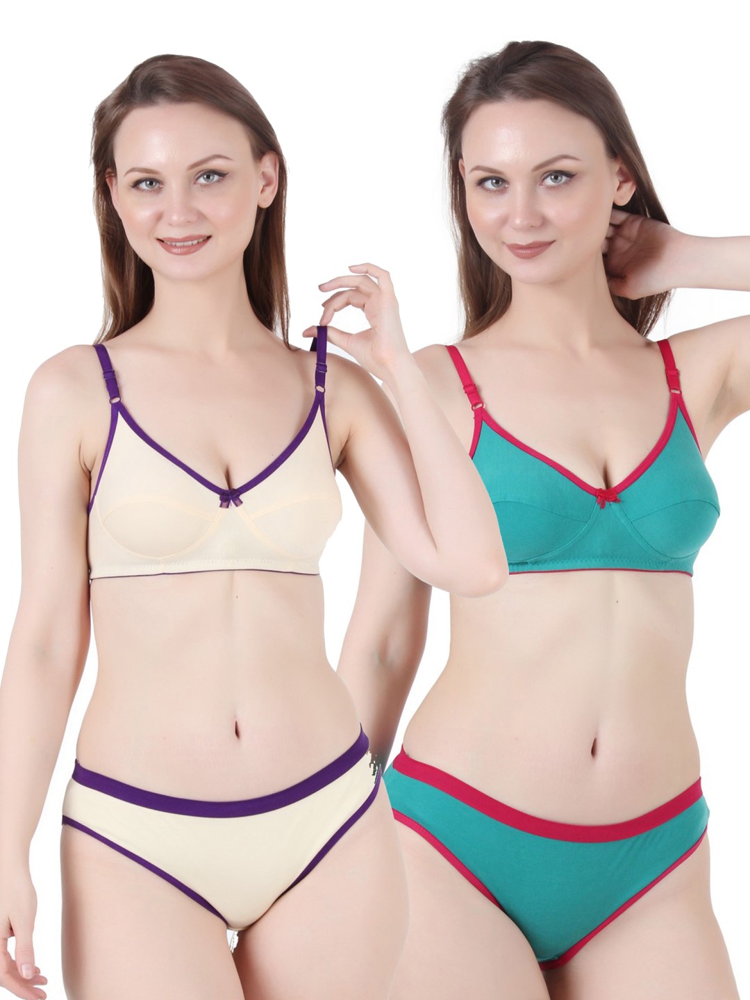 

chia fashions Pack Of 2 Non-Padded Lingerie Set, Beige