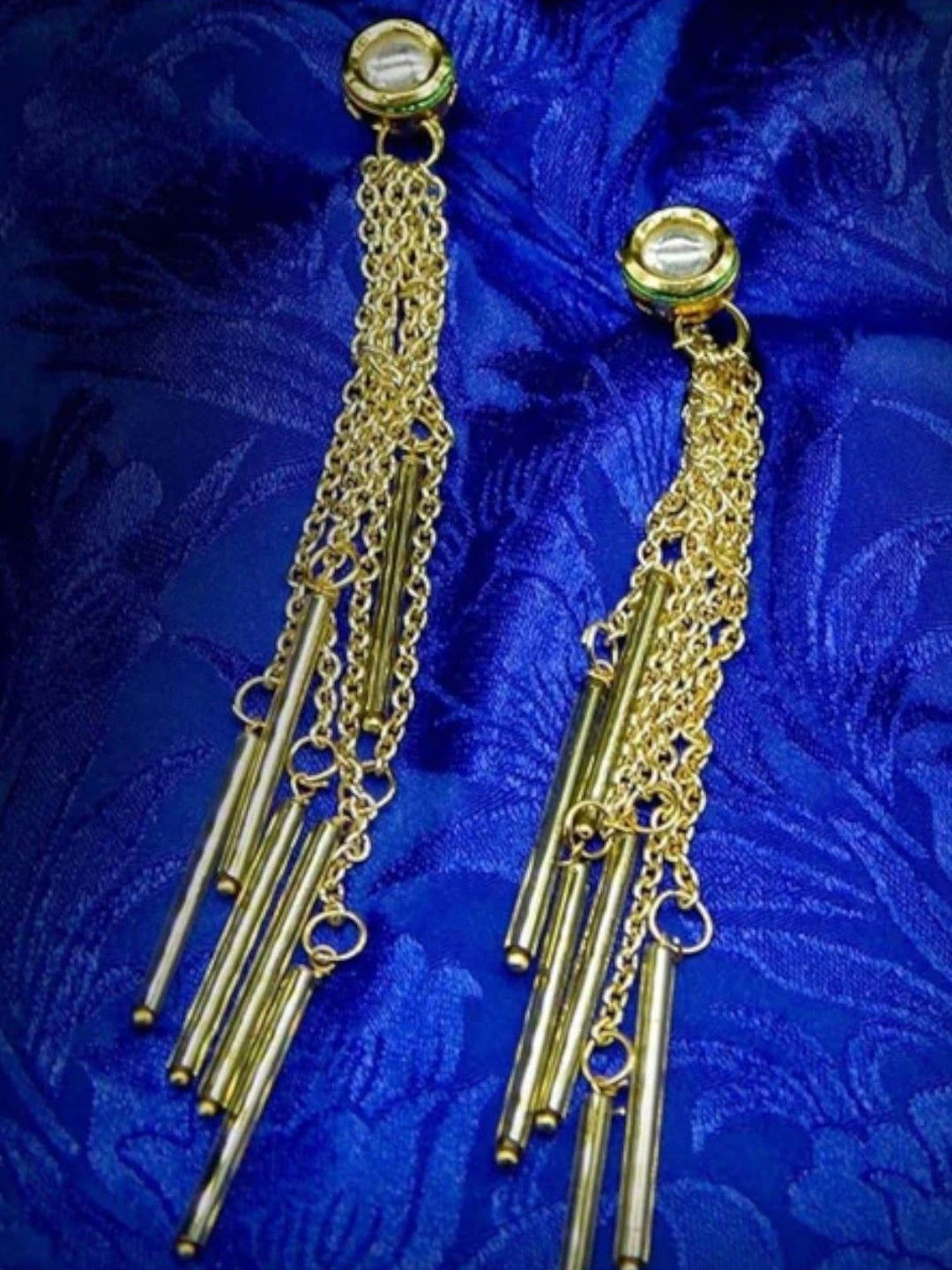 

Anouk Gold-Plated Kundan Studded Chain Tassels Drop Earrings