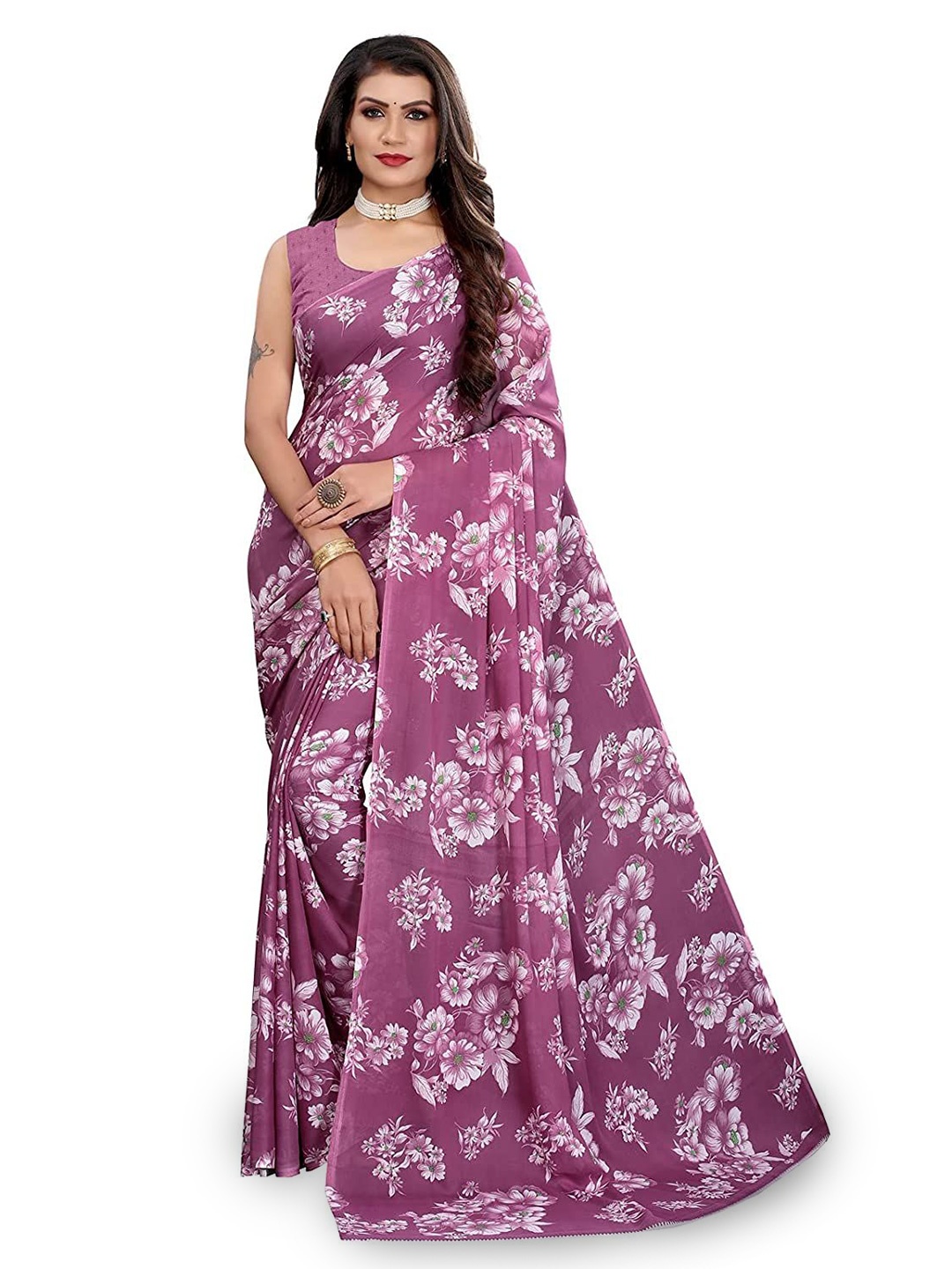 

HERE&NOW Floral Printed Saree, Mauve
