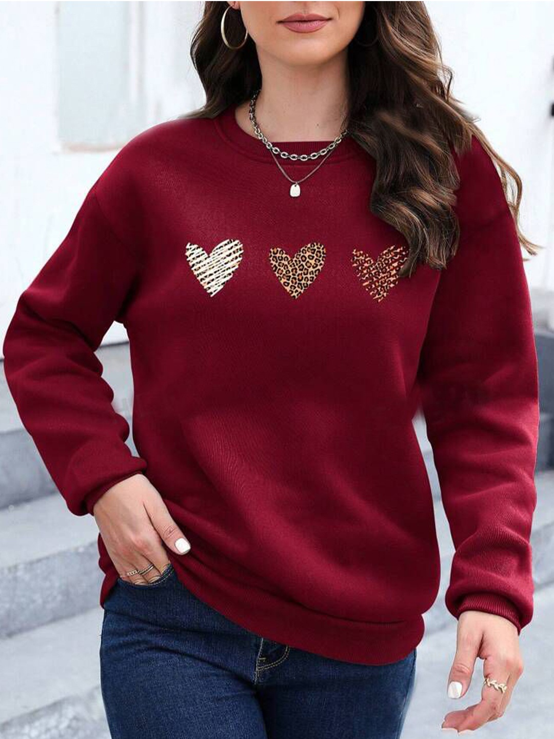 

KASHIAN Women Conversational Printed Sweatshirt, Maroon