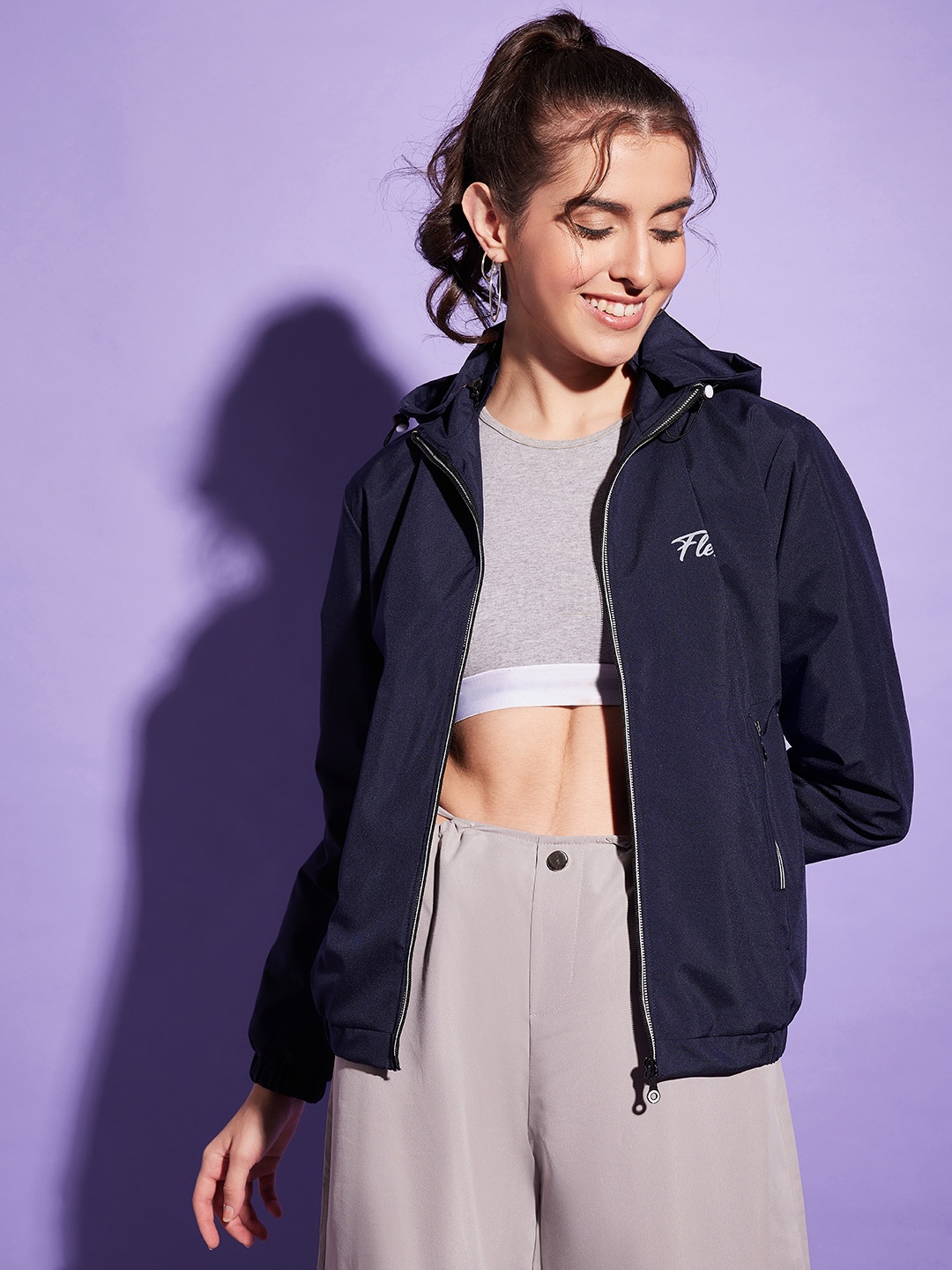 

BUY NEW TREND Women Windcheater Training or Gym Sporty Jacket, Navy blue