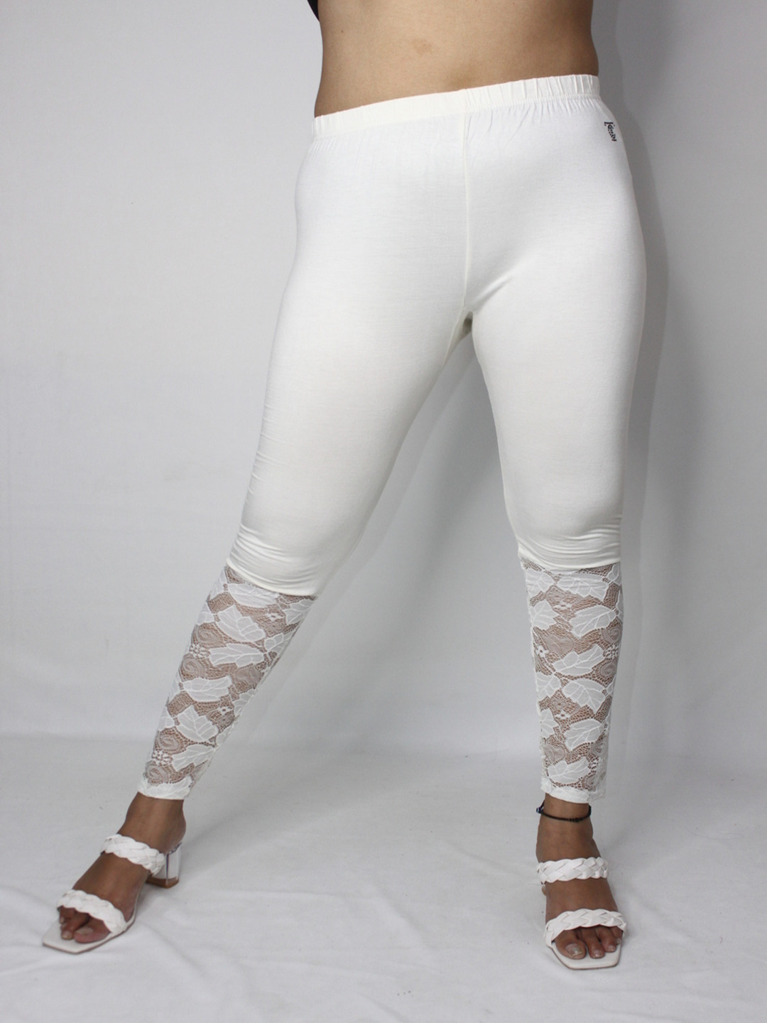 

PINK SHELL Women Lace Ankle-Length Leggings, White
