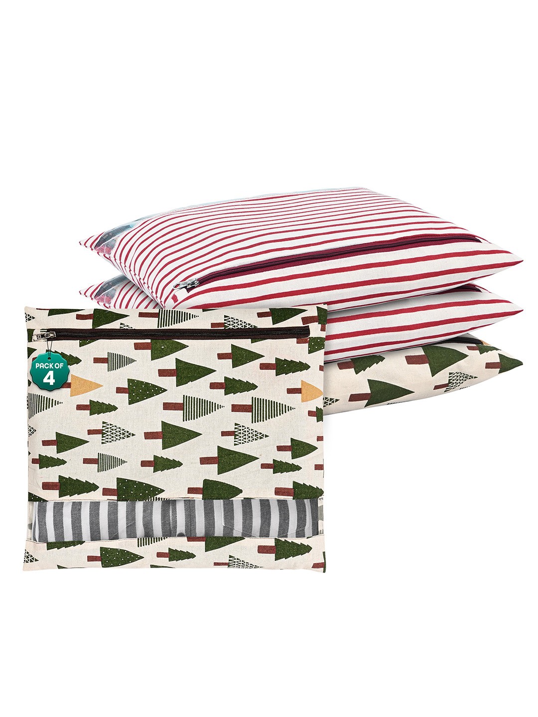 

Kuber Industries Green & Maroon 4 Pieces Printed Mesh Cotton Clothes Storage Organizer