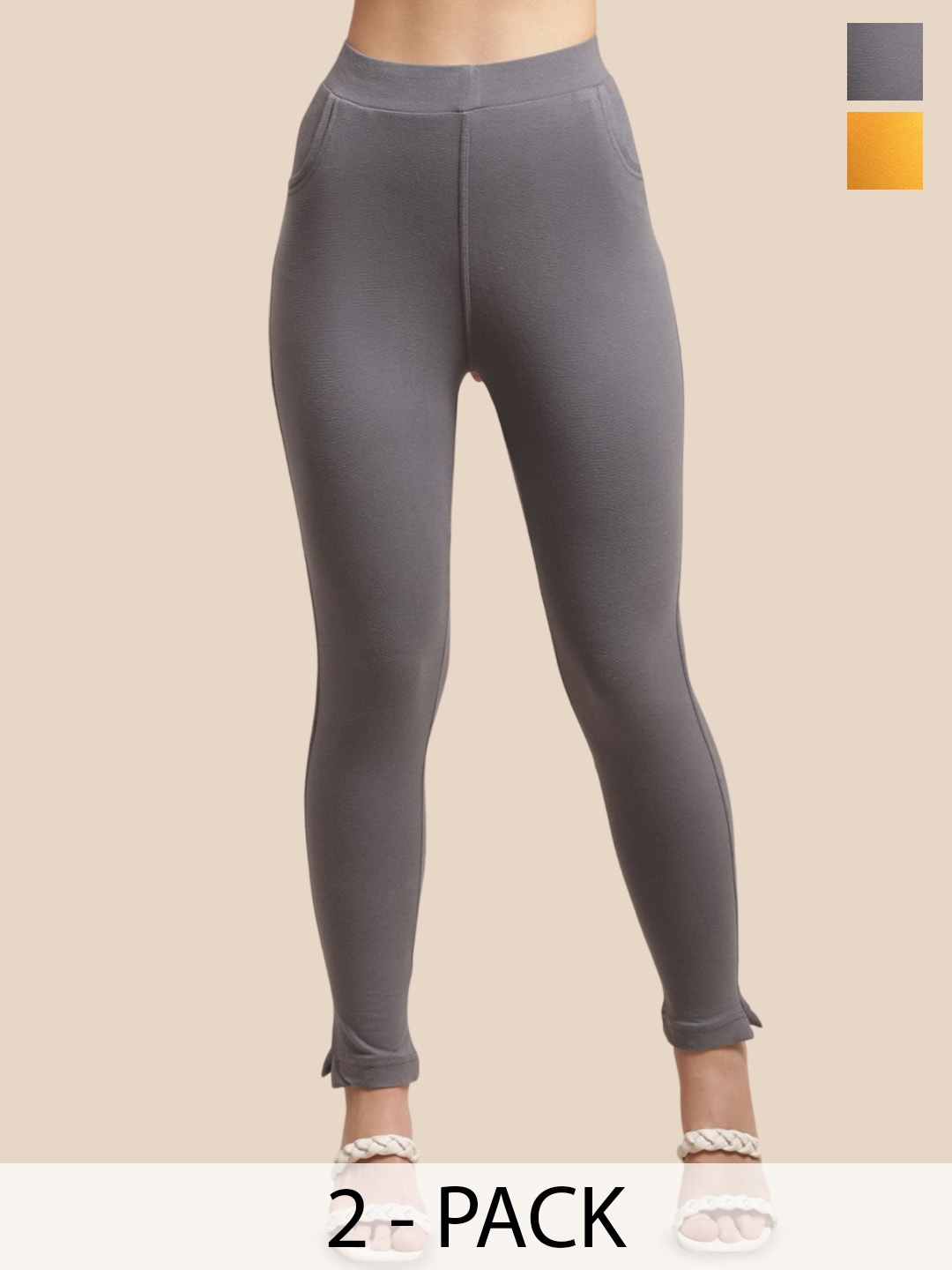 

Valles365 by S.C. Pack Of 2 Women Cotton Ankle Length Leggings, Grey