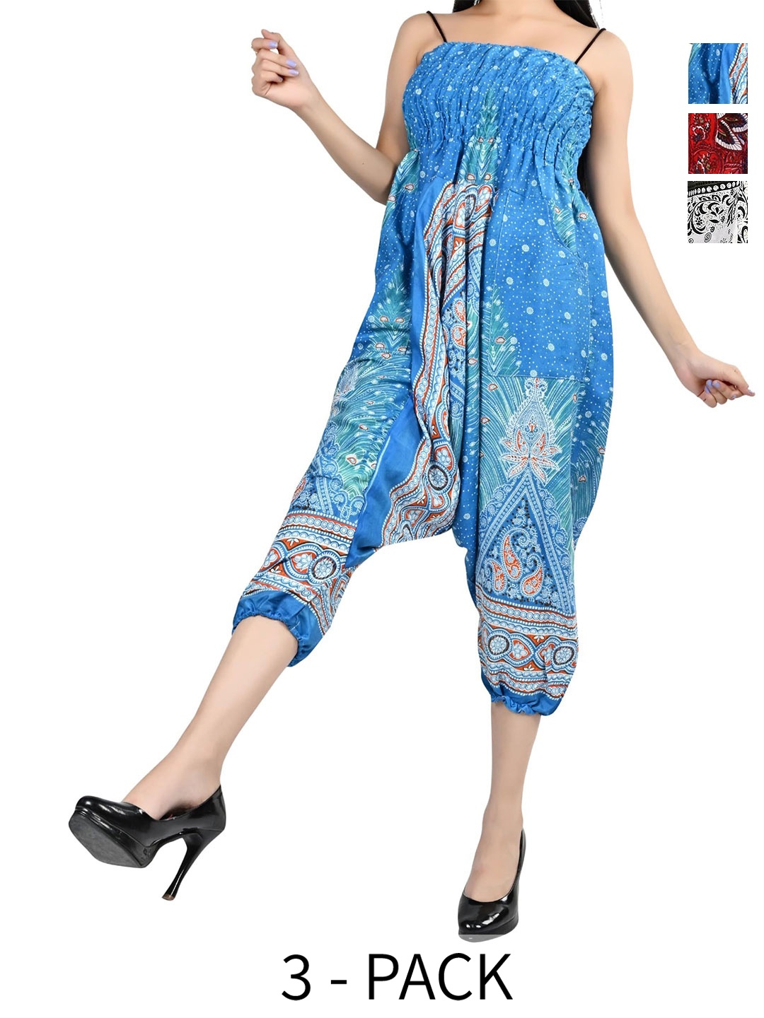 

NarNari Women Pack Of 3 Printed High-Rise Harem Pants, Blue