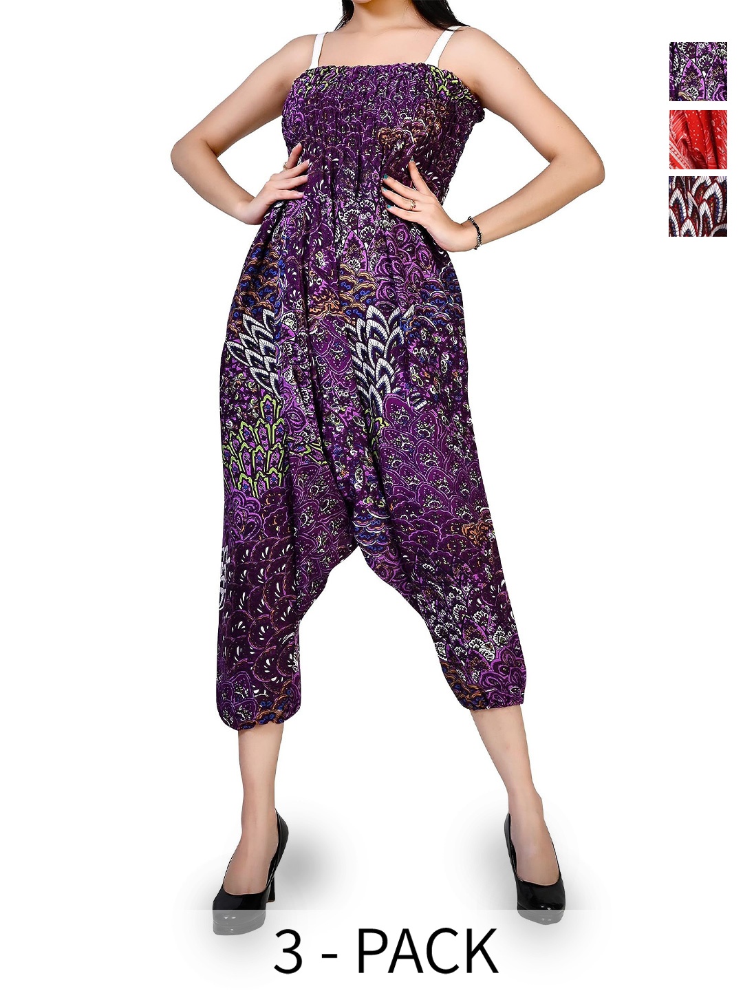 

NarNari Women Pack Of 3 Printed High-Rise Harem Pants, Maroon