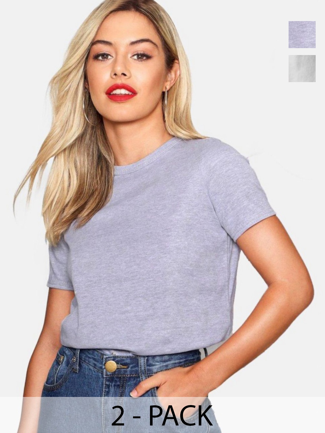

DEEPMAYRA COLLECTION Women Pack Of 2 Solid Round Neck Cotton T-shirts, Grey