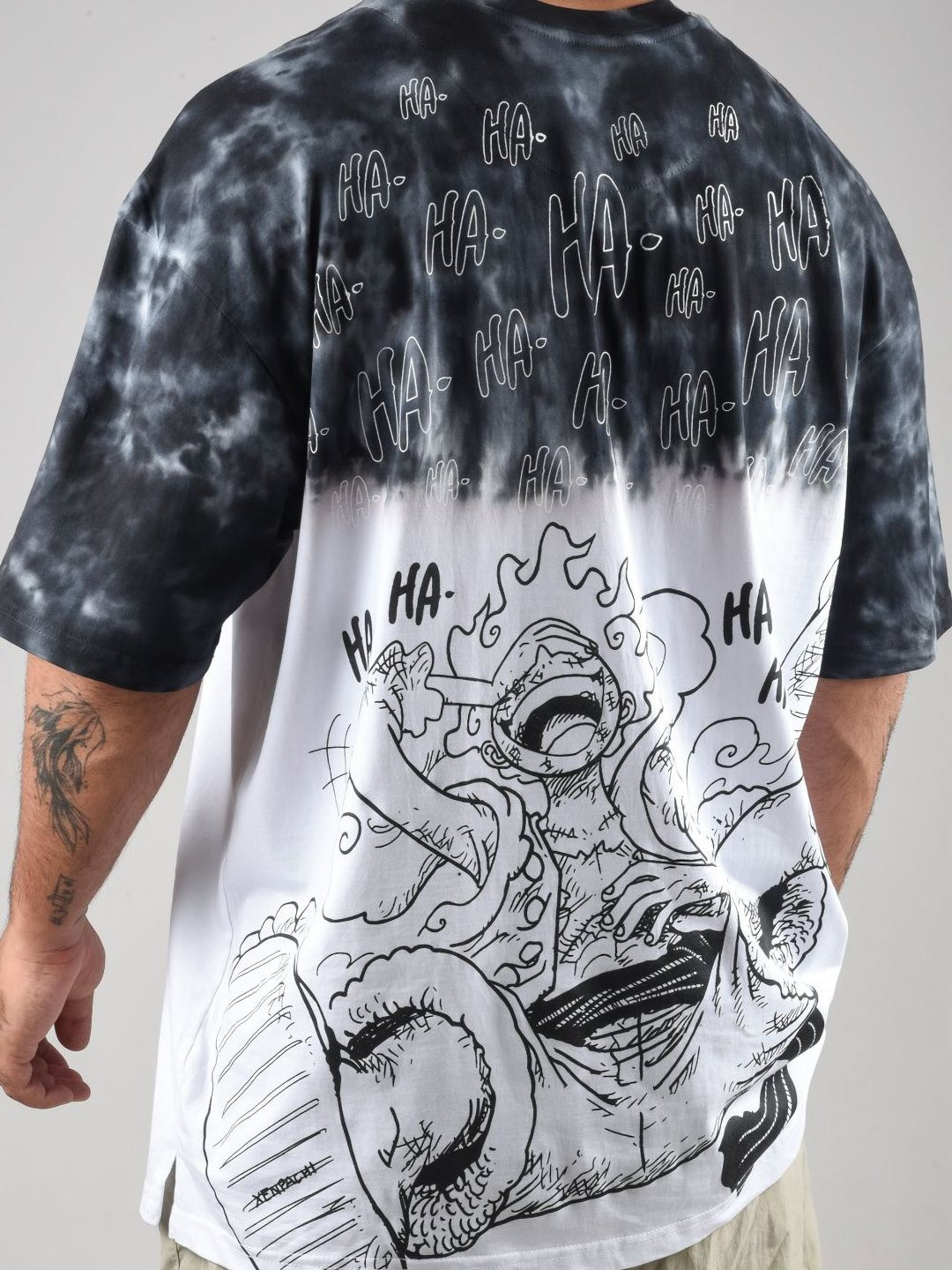 

Xenpachi Men One Piece Anime Joy Luffy Tie Dye Printed Oversize Drop Shoulder Tshirt, White