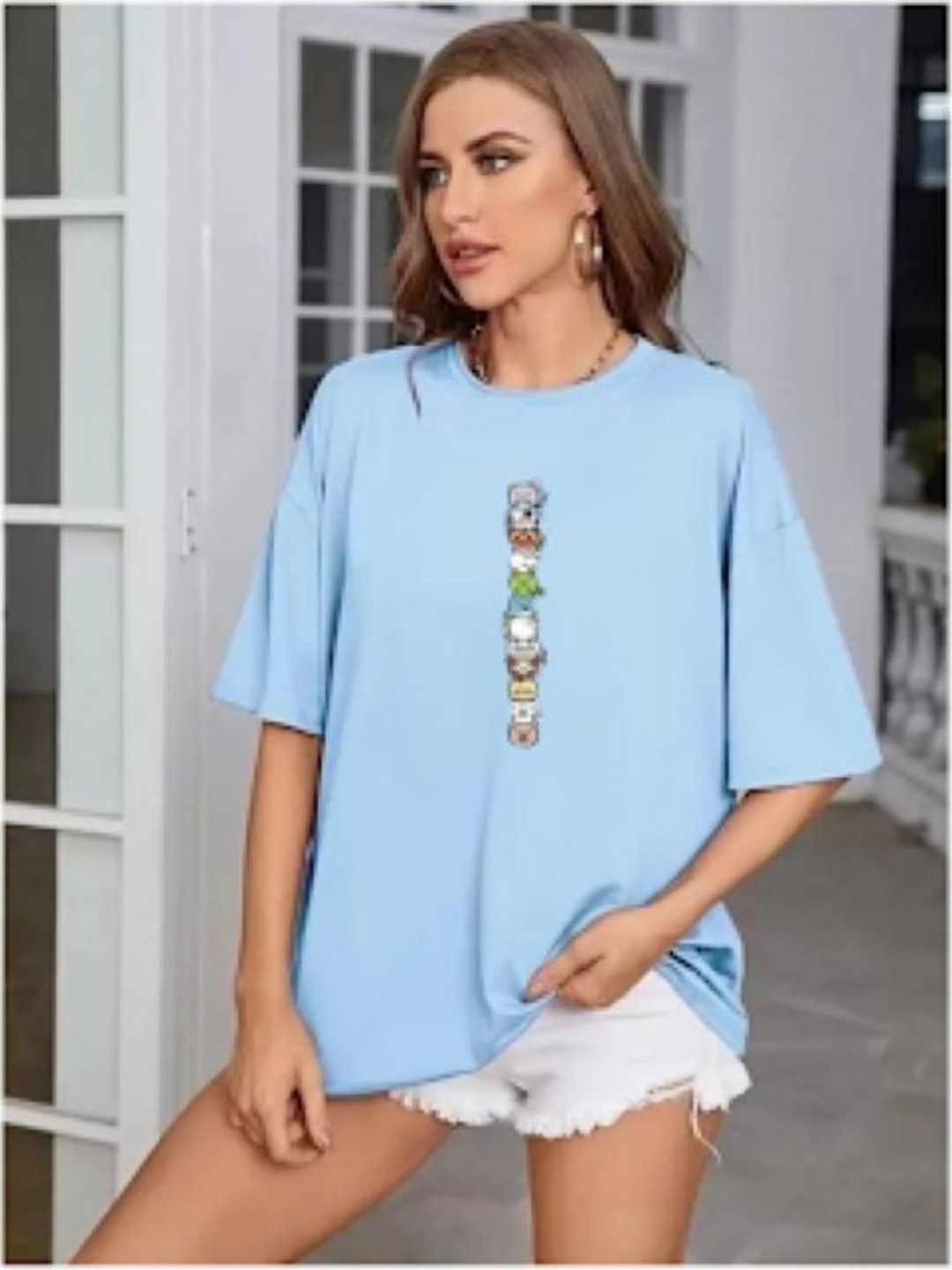 

SALUJA FABRICS Women Printed Applique T-shirt, Blue