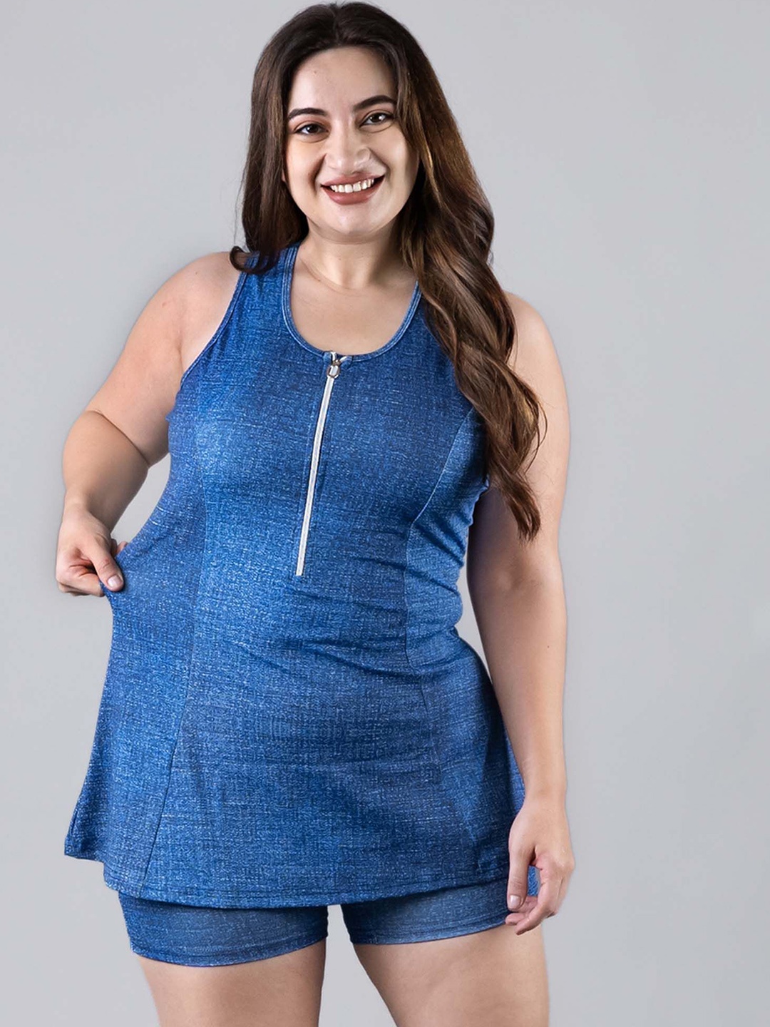 

Keepfit Padded Round Neck Swimming Dress, Blue
