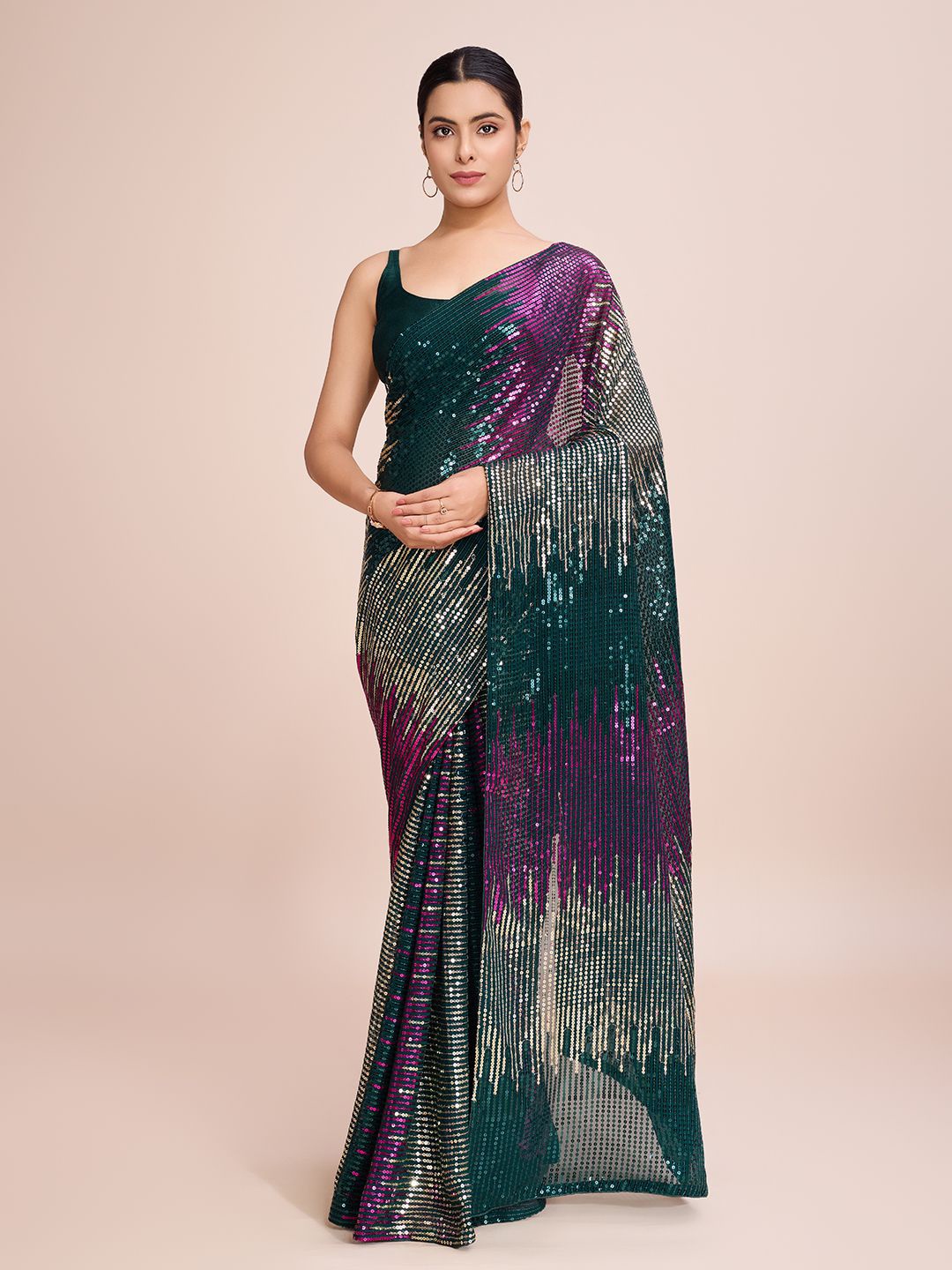 

Moda Rapido Embellished Sequinned Pure Georgette Saree, Green