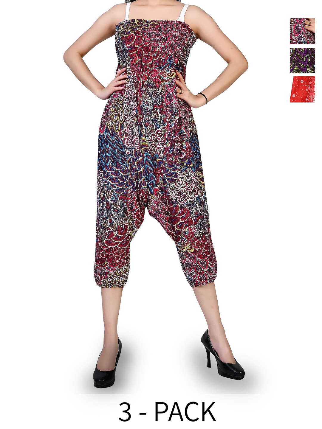 

NarNari Women Pack Of 3 Ethnic Motifs Printed Harem Pants, Maroon