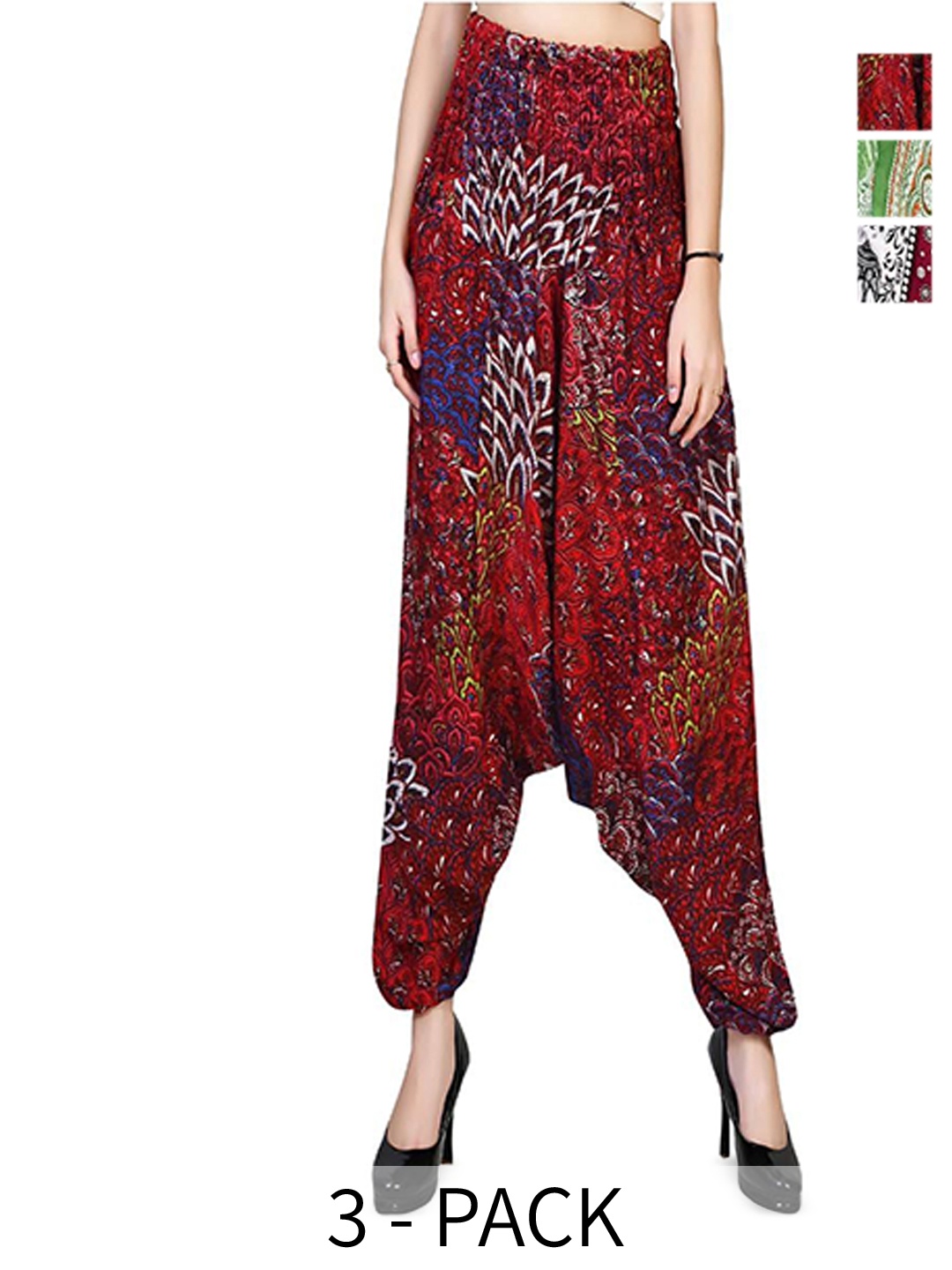 

NarNari Pack Of 3 Printed Mid-Rise Harem Pants, Red