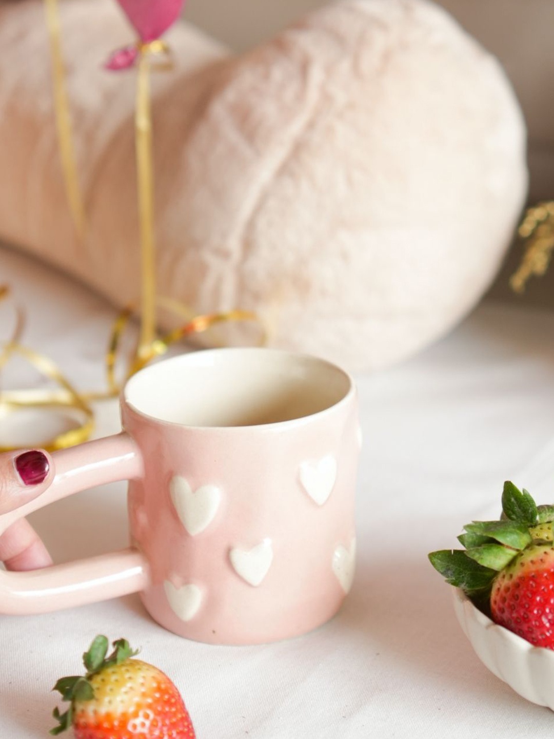 

ArteCasa Pink & White Love Printed Ceramic Glossy Long Mug 320 ml Each