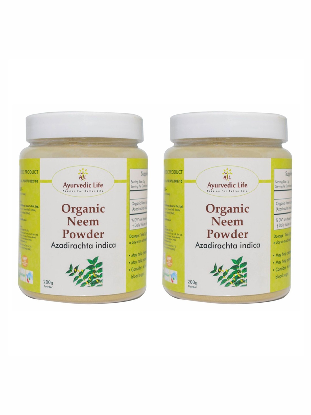 

Ayurvedic Life Set Of 2 Organic Neem Powder - 200 g Each, White