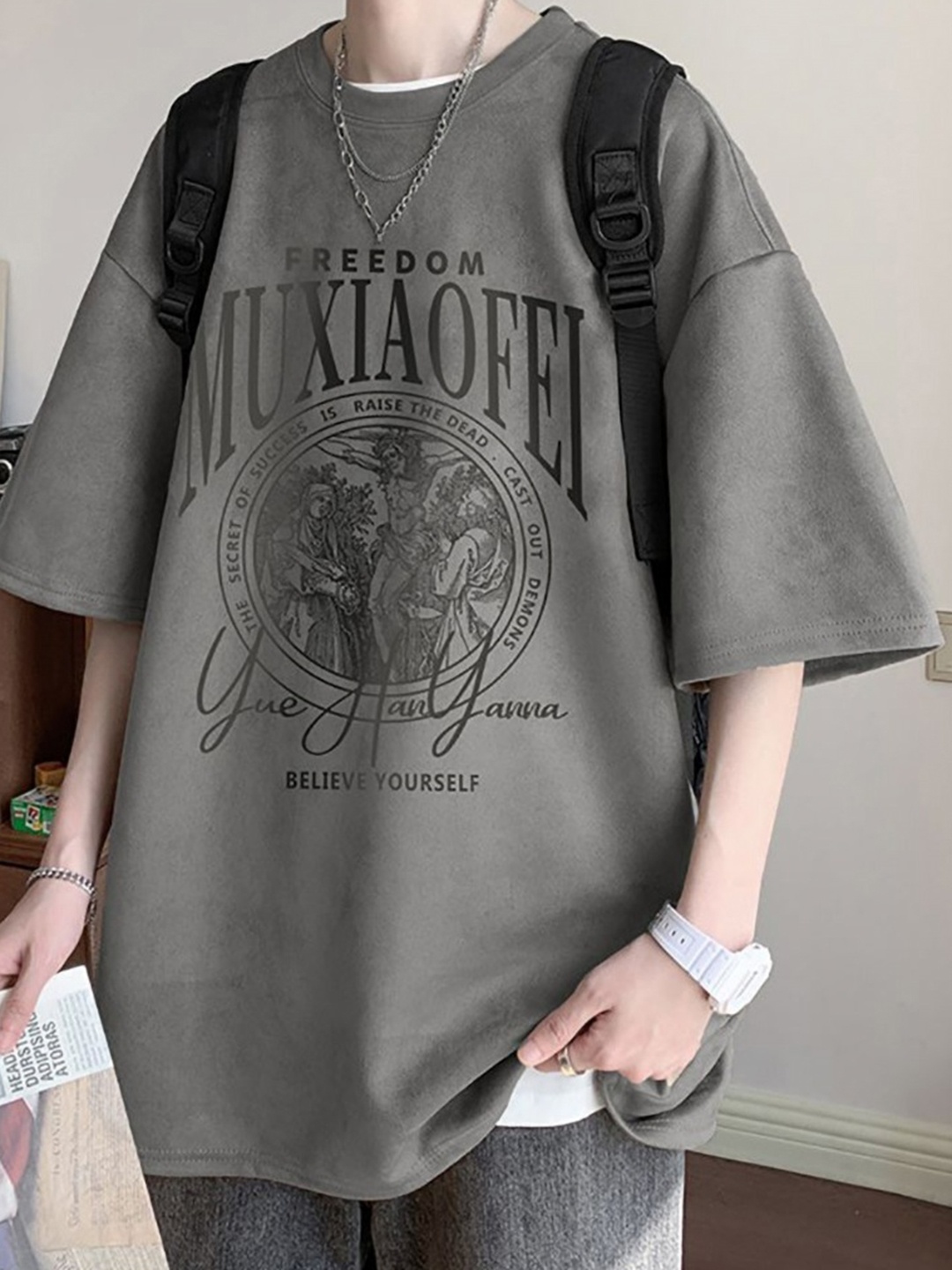 

StyleCast x Revolte Men Graphic Printed Round Neck T-shirt, Grey