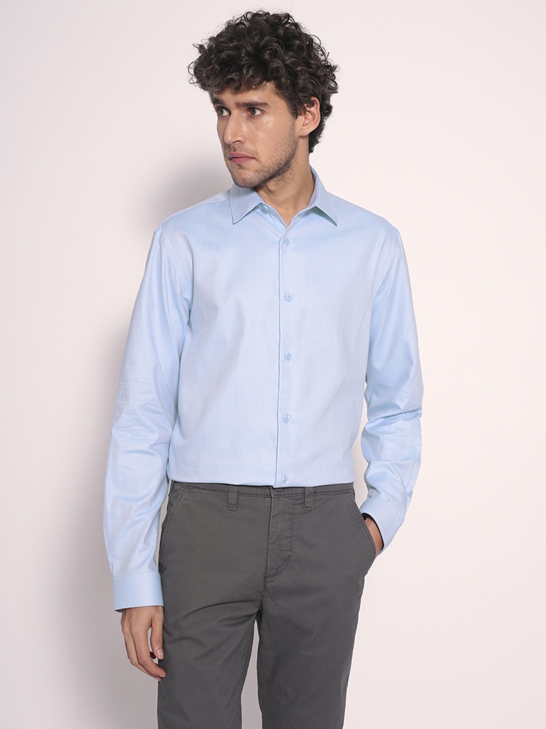 

SELECTED Men Spread Collar Solid Cotton Formal Shirt, Blue