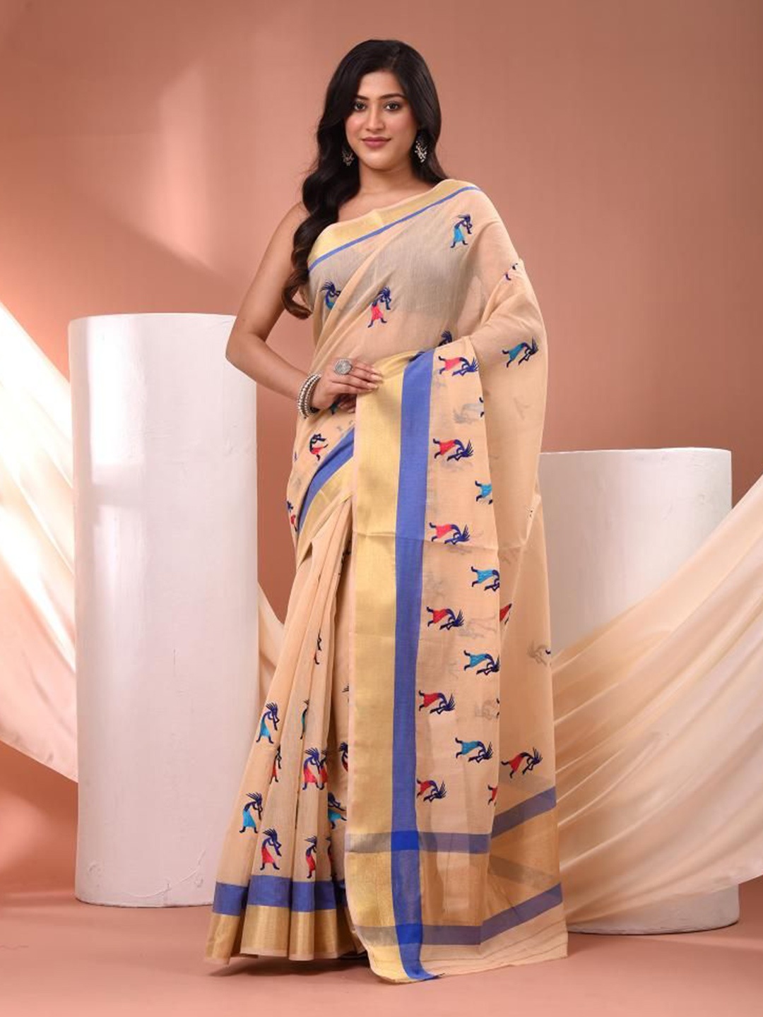 

VIBHAVARI Ethnic Motifs Zari Saree, Beige