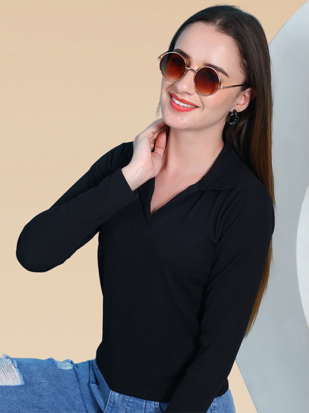 

SZN Shirt Style Crop Top, Black