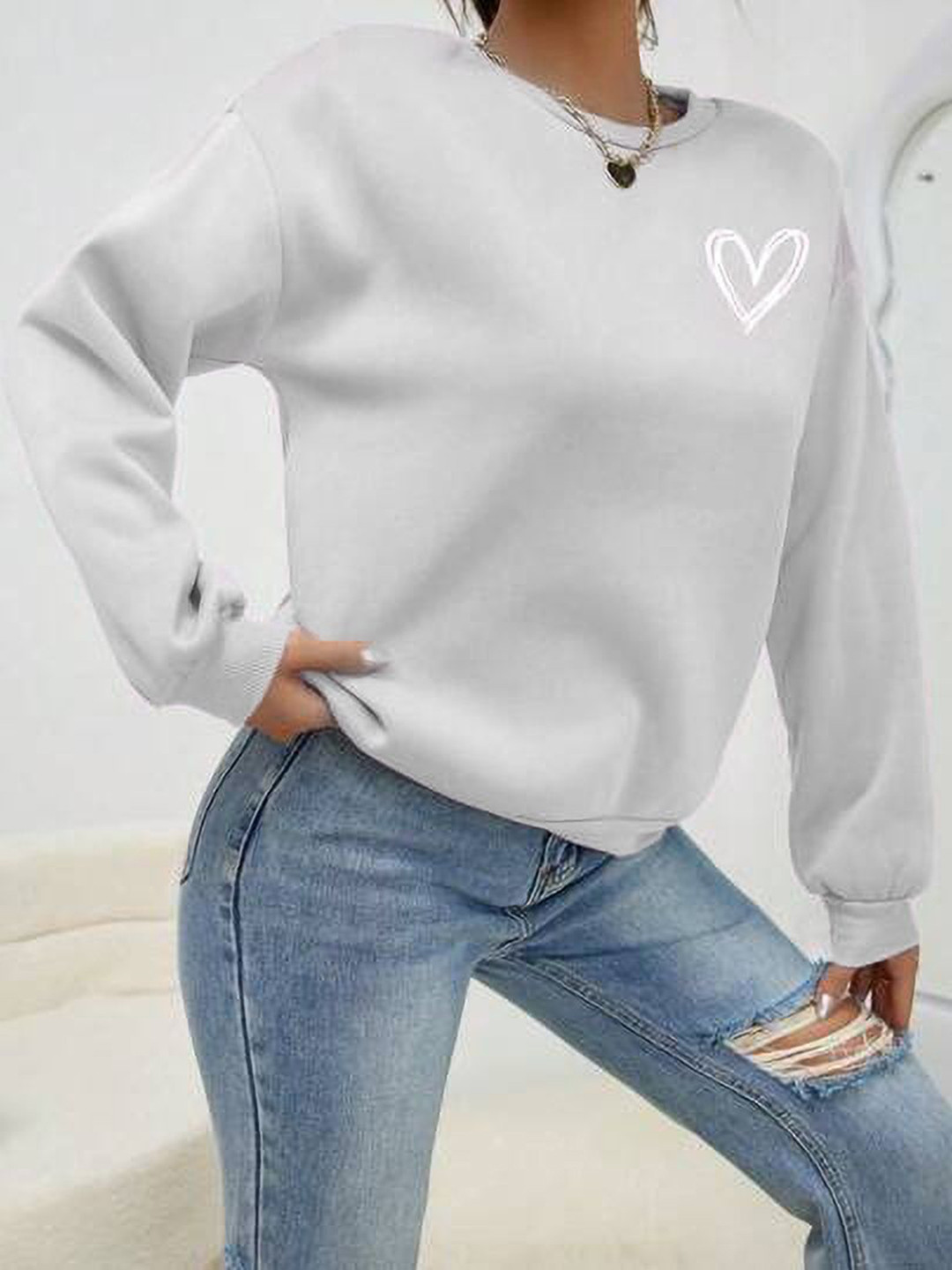 

KASHIAN Women Printed Hooded Sweatshirt, Grey