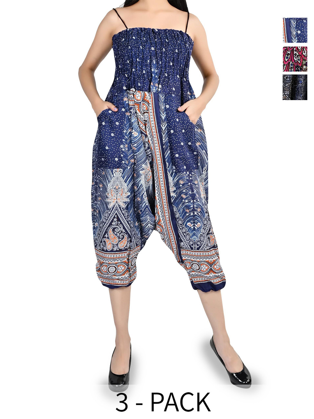 

NarNari Pack Of 3 Printed Mid-Rise Harem Pants, Blue