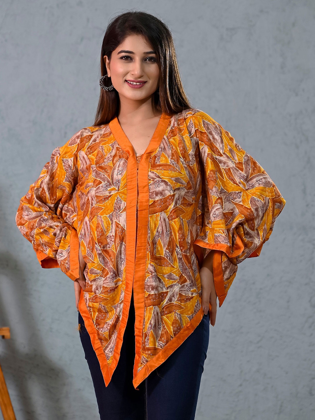 

Rashmi Shree Creation Floral Printed Kimono Sleeve Kaftan Top, Orange